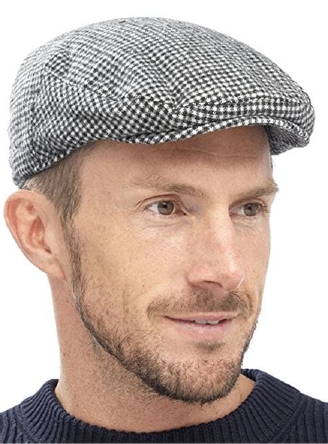 Traditional Country Flat Cap Herringbone Tweed Check Hat Quilted Lining