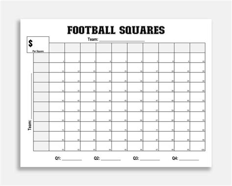 Printable Football Squares Football Fundraiser Football Betting Game