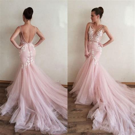 s377 blush pink mermaid wedding dresses vintage wedding dresses long train tulle wedding