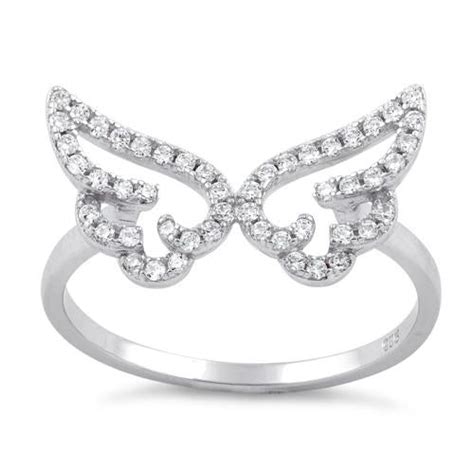 Sterling Silver Angel Wings Cz Ring