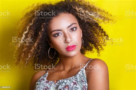 Beauty Portrait Of Young African American Girl With Afro Hairstyle Girl