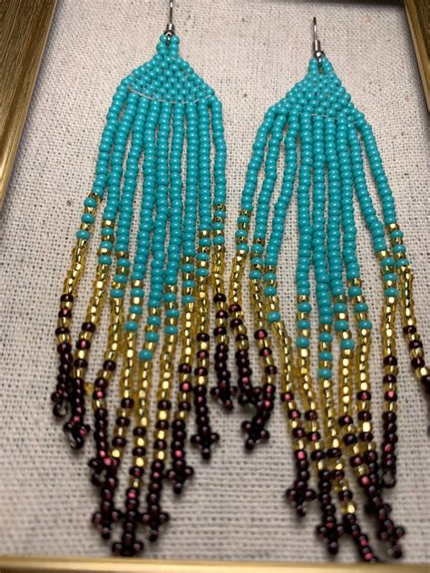 Turquoise Seed Bead Earring Handmade Seed Bead Earring Etsy