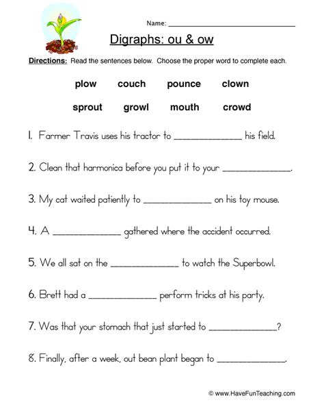 Ou Ow Digraphs Worksheet By Teach Simple