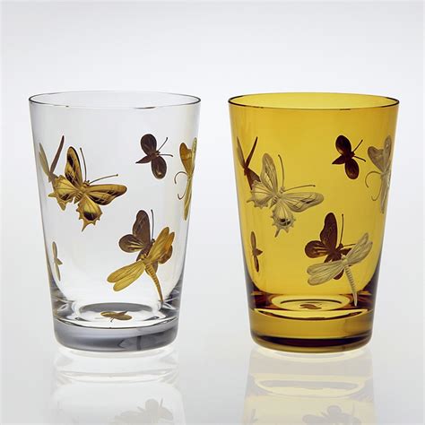 Artels Fly Fusion Gilded Tumblers In Clear Crystal And Ochre Glass