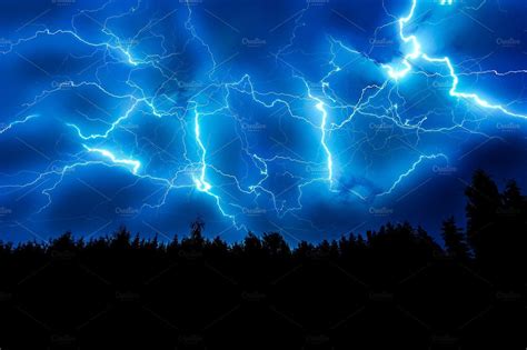 Lightning Strike On A Dark Blue Sky By New Sight Photography On