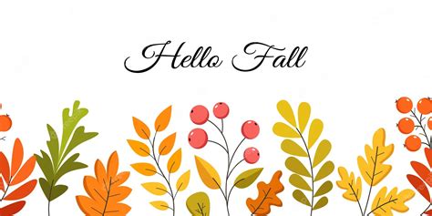 Premium Vector Hello Fall Lettering On Seamless Border With Autumn