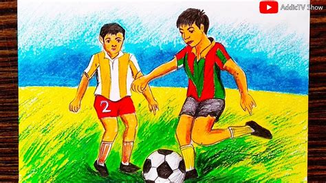 How To Draw Two Boys Playing Football In Village Step By Step Easily