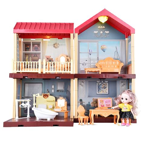 Sunlike Toys Dollhouse For 3 8 Years Girls 113 Pcs 2 Level Diy Doll