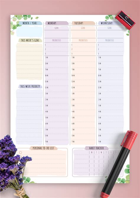 Download Printable Daily Hourly Planner With Flowers Pdf Free Printable Daily Hourly Planner