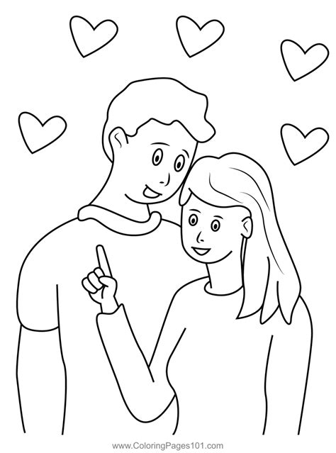 Couple And Hearts Coloring Page For Kids Free Valentines Day