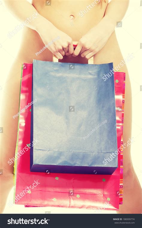Naked Caucasian Womans Body Covered Shopping Foto Stock 188309774