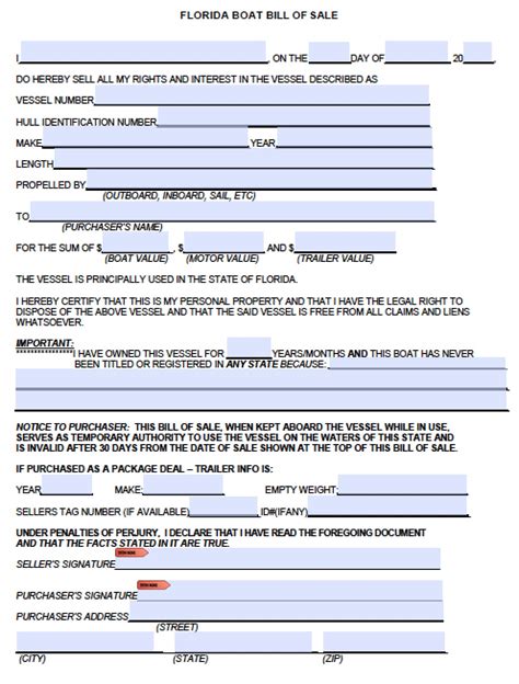 Free Florida Boat Bill Of Sale Form Pdf Docx Free Printable Printable Bill Of Sale For Travel