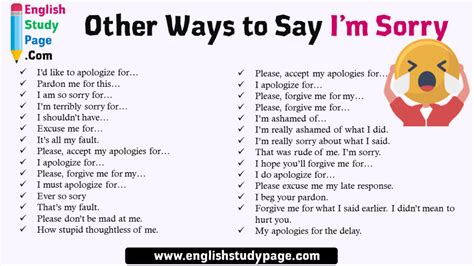 Other Ways To Say Im Sorry In Speaking English Study Page
