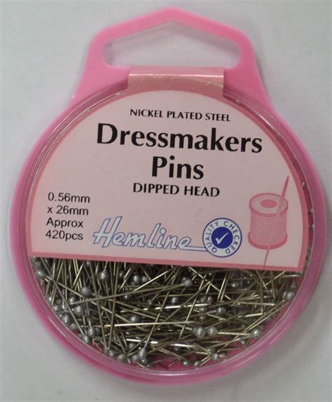 Hemline Dressmaker Pins Dipped Head 26 X 056mm Approx 420 Pins Nickle