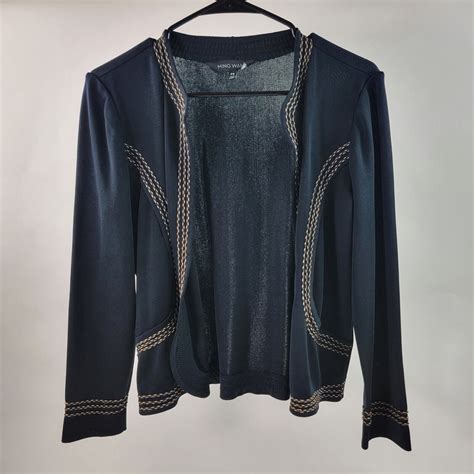Ming Wang Womens Blackgold Trimmed Open Cardigan Fashion Sweater