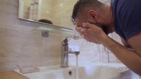 Morning Hygiene Man Washes Face With Clean Stock Footage Sbv 337947567