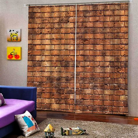 3d Red Brick Wall Sliding Curtains Set Of 2 Panels Energy Efficient 4