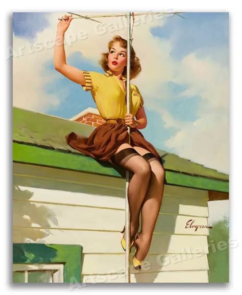 1950s Elvgren Pin Up Girl Poster On The House Tv Antennae 24x30 22