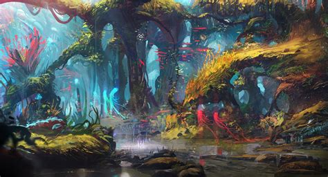 Drawing Digital Art Forest Lake Trees Fantasy Art Exphrasis