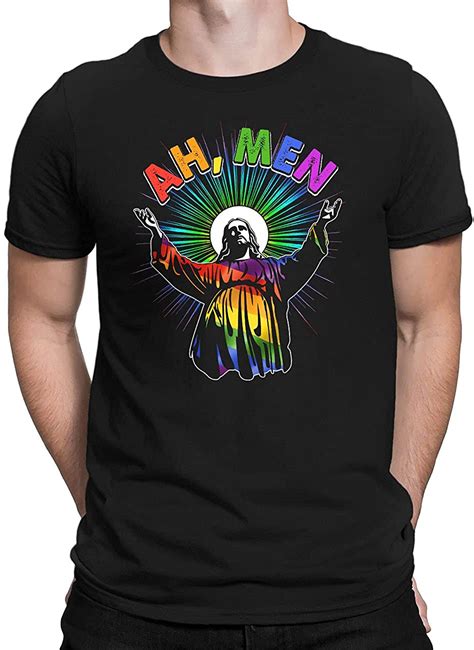 Fashion T Shirt Ah Men Funny LGBT Gay Pride Jesus Rainbow Flag Christian Gift Shirt Crew