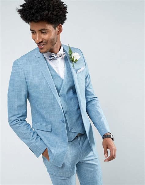 Lyst Asos Wedding Skinny Suit Jacket In Crosshatch Nep In Light Blue