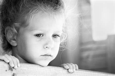 Little Sad Girl Black And White Series Stock Photo Image Of Blonde