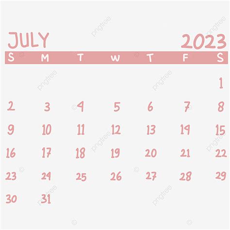 Calendar July 2023 Hd Transparent Pink Aesthetic Calendar Of July 2023