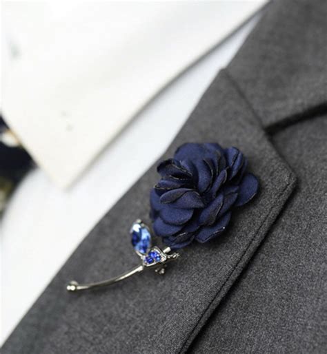 Rose Flower Lapel Pin Blue Gold Enamel Pin Cloth Art Accessories