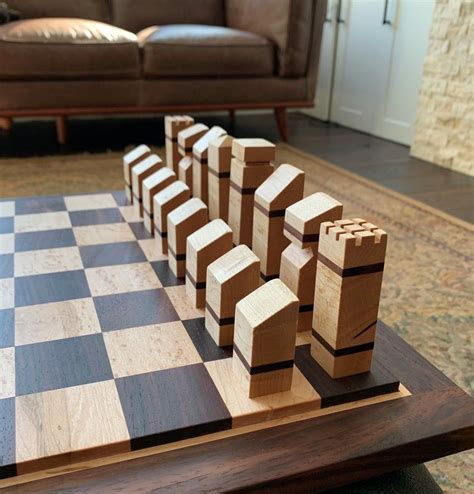 Handmade Wood Modern Chess Board And Set One Of A Kind Etsy In 2021