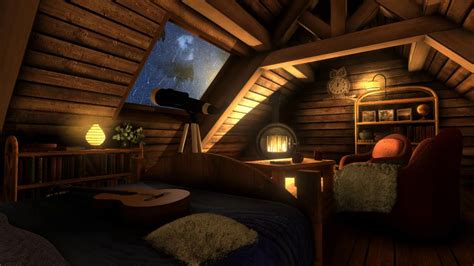 Cozy Attic With Rain And Fireplace Sounds To Sleep Study Relax Youtube