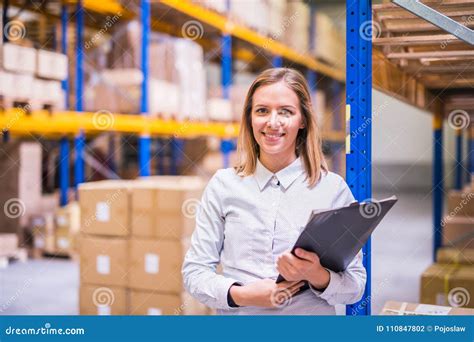 Portrait Of A Woman Warehouse Worker Or Supervisor Stock Photo Image