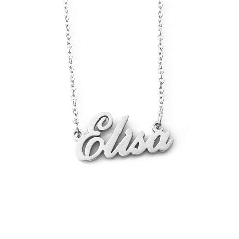 Elisa Italic Silver Tone Name Necklace Personalized Etsy