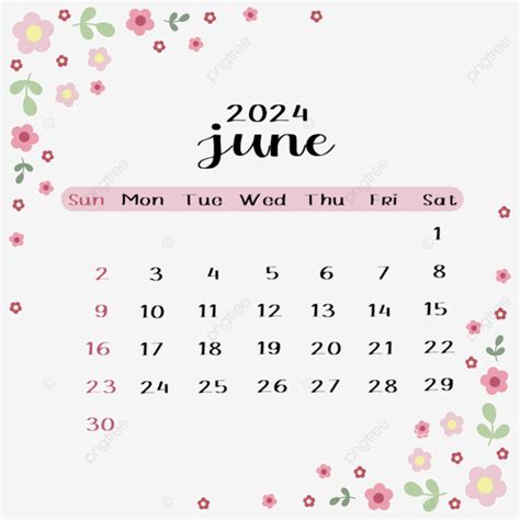 June 2024 Calendar Lovely Pink Flower 2024 Monthly Calendar June