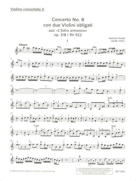 vivaldi concerto for 2 violins in a minor rv 522 op 3 no 8 ficks music