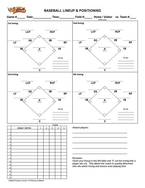 Printable Softball Lineup And Position Sheets A Softball Lineup Card Is