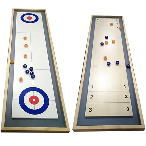 Wooden Shuffleboard And Curling 2 In 1 Table Top Board Game With 8