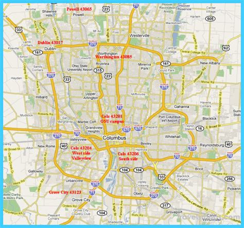 Map Of Columbus Ohio Travelsmapscom