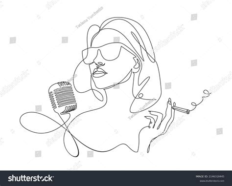 Young Woman Singing Retro Microphone Smoking Stock Vector Royalty Free