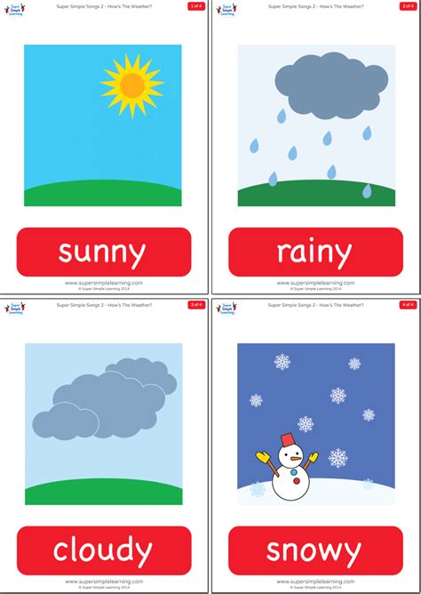 It includes temperature, humidity on this page you can learn weather vocabulary in english with activities such as games, pictures, pronunciations, flashcards, tests, quizzes, puzzles, exercises. How's The Weather? Flashcards - Super Simple
