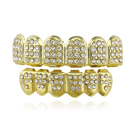 14K Gold Teeth Grillz Top Bottom Iced Out CZ Hip Hop Tooth Cap Grill