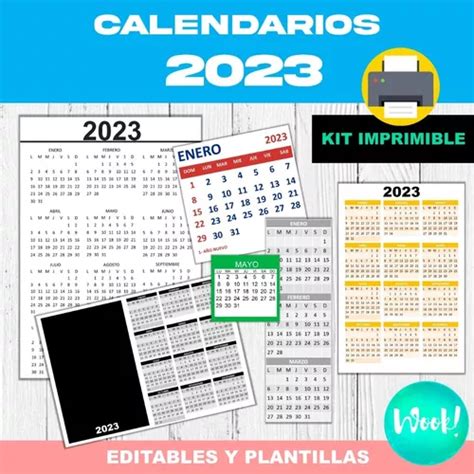 Kit Imprimible Calendarios Almanaques 2023 Editables