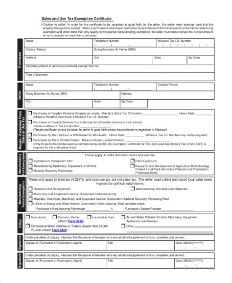 Sales Tax Exemption Certificate