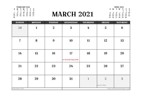 Free Printable March 2021 Calendar Uk