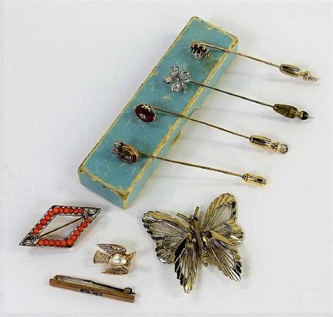 Lot Of 8 Antique Stick Pins And Lapel Pins
