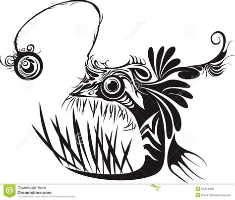 Scary Black And White Angler Fish Tattoo Design Angler Fish Tattoo