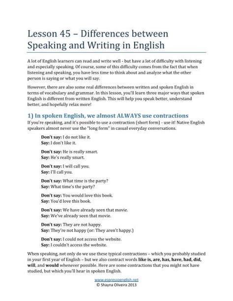 Lesson 45 Differences Between Speaking And Writing In English
