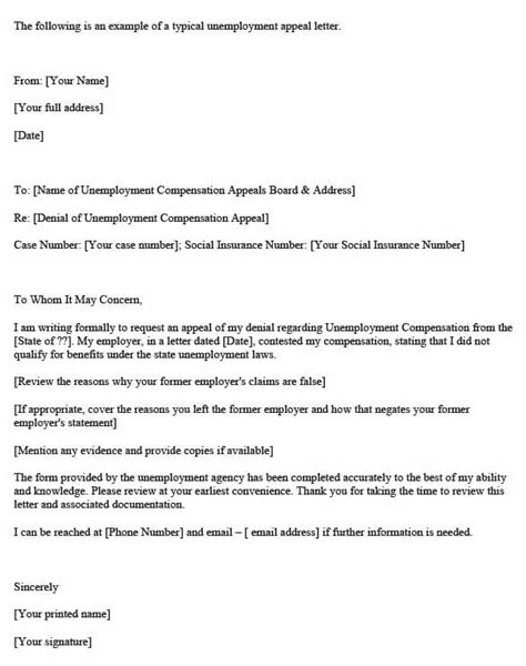 Unemployment Appeal Letter Template