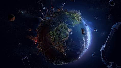 Anime Planet Abstract Earth Space David Fuhrer Wallpapers Hd