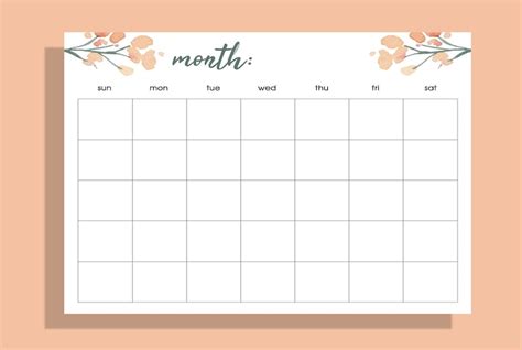 Monthly Calendar Blank Calendar Floral Calendar Printable Etsy