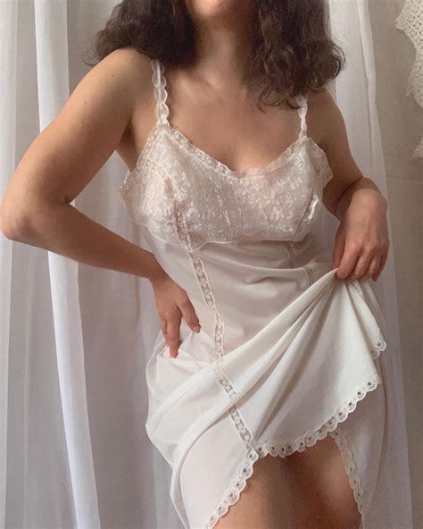 Vintage White Nylon Slip Dress Valisere S French Lace Full Etsy